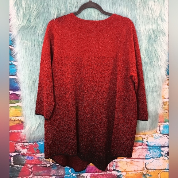 Chelsea and Theodore Red and Black Sparkly Long Half Sleeve Top Size 2X - Picture 1 of 7